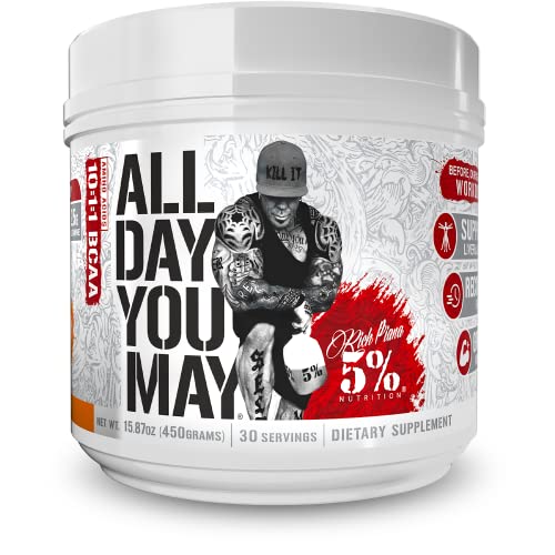 5% Nutrition Rich Piana AllDayYouMay BCAA Powder | Premium Intra & Post Workout Amino Acids, Hydration, Endurance, Muscle Recovery, Joint & Liver Support | 15.87 oz, 30 Servings (Push Pop)