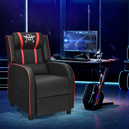 Modern Massage Gaming Recliner Chair, Racing Style (Red)
