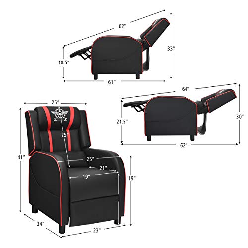 Modern Massage Gaming Recliner Chair, Racing Style (Red)