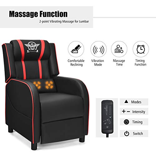 Modern Massage Gaming Recliner Chair, Racing Style (Red)