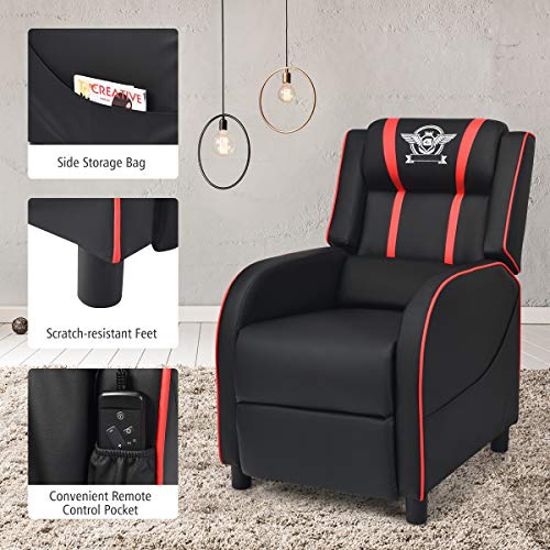 Modern Massage Gaming Recliner Chair, Racing Style (Red)