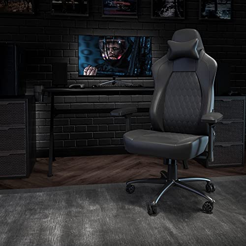 Falco Ergonomic Adjustable Gaming Chair - Black LeatherSoft/Black Stitching