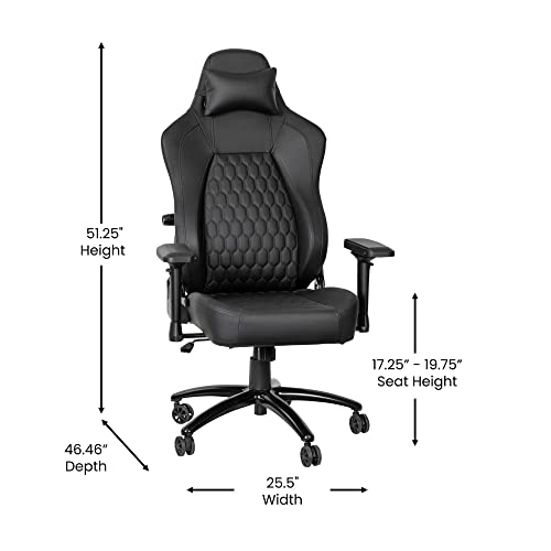 Falco Ergonomic Adjustable Gaming Chair - Black LeatherSoft/Black Stitching