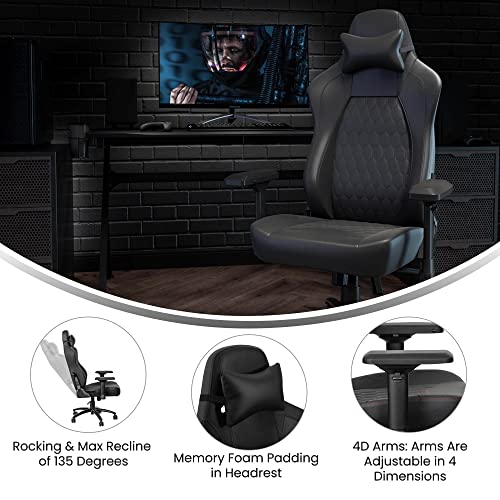 Falco Ergonomic Adjustable Gaming Chair - Black LeatherSoft/Black Stitching