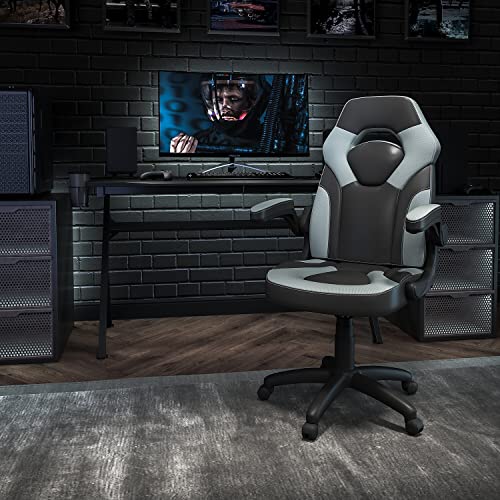 Gaming PC Chair with Adjustable Swivel, Gray/Black