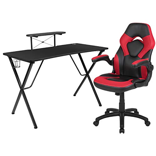 Black Gaming Desk & Red/Black Racing Chair Bundle