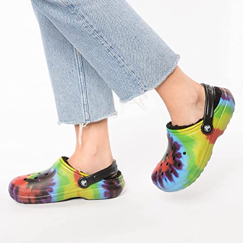 Rainbow Tie Dye Crocs Clogs | Unisex Fuzzy Slippers
