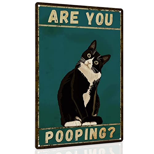 Funny Cat Metal Sign for Bathroom Wall Decor