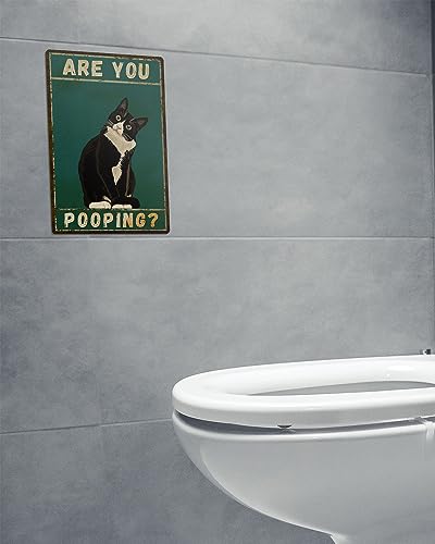Funny Cat Metal Sign for Bathroom Wall Decor