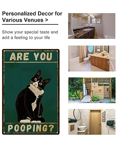 Funny Cat Metal Sign for Bathroom Wall Decor