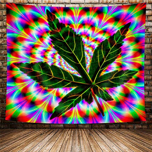 Psychedelic Weed Leaf Blacklight Wall Tapestry