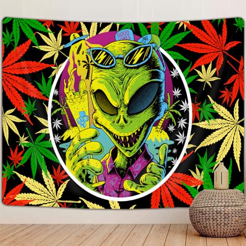 Trippy Alien Marijuana Leaf Wall Tapestry 60x40