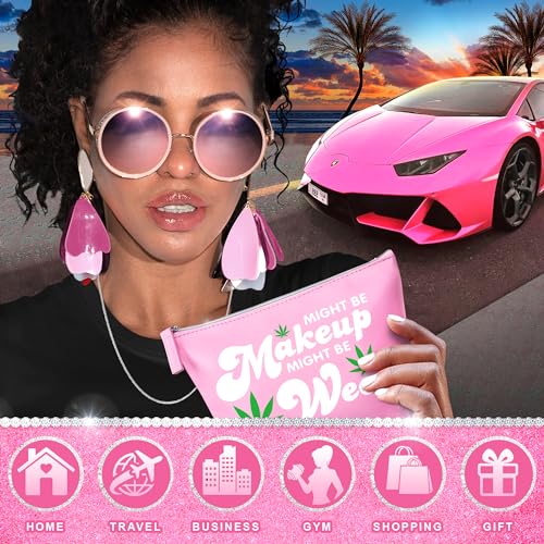 Vegan Leather Y2K Pink Makeup Bag for Stoners