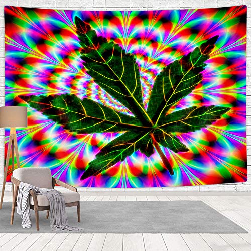 Psychedelic Weed Leaf Blacklight Wall Tapestry