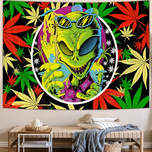 Trippy Alien Marijuana Leaf Wall Tapestry 60x40
