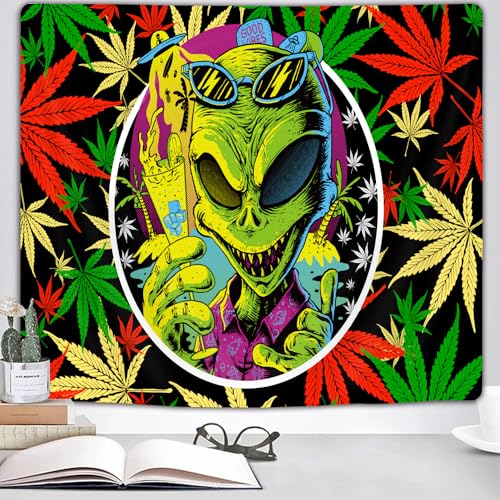 Trippy Alien Marijuana Leaf Wall Tapestry 60x40