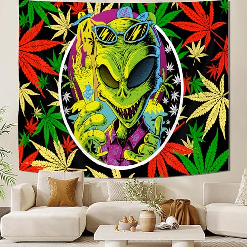 Trippy Alien Marijuana Leaf Wall Tapestry 60x40