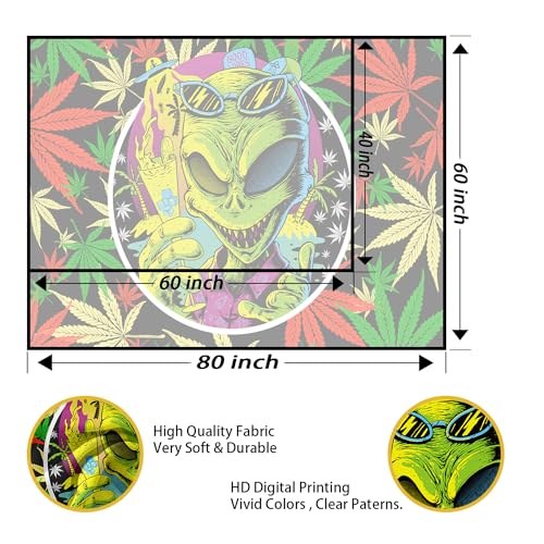 Trippy Alien Marijuana Leaf Wall Tapestry 60x40