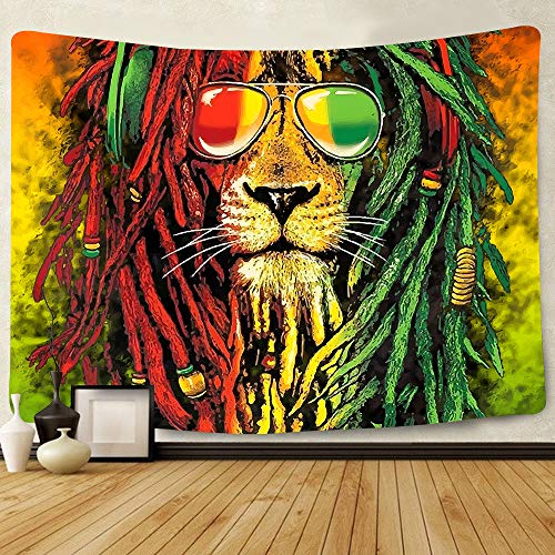 Simsant Rasta Rastafarian Tapestry Lion Head Bob Tapestry Wall Hanging Backdrop for Living Room Bedroom Dorm Psychedelic Decor Tapestry (80"x60")