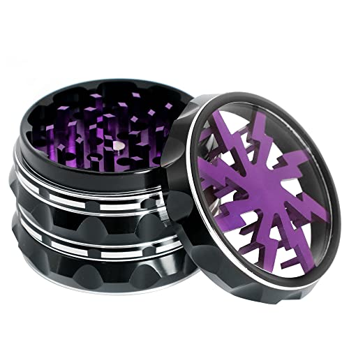 PYSEA 2.5" Aluminum Grinder with Clear Top, Black and Purple