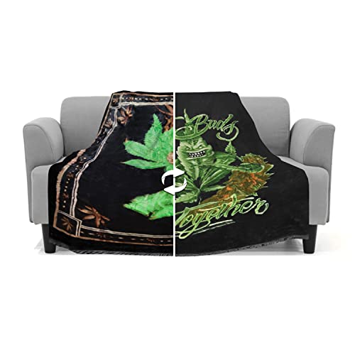 Marijuana Weed Leaf Reversible Flannel Throw Blanket