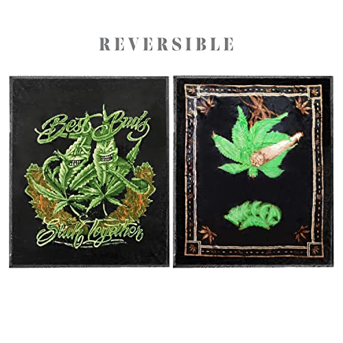 Marijuana Weed Leaf Reversible Flannel Throw Blanket