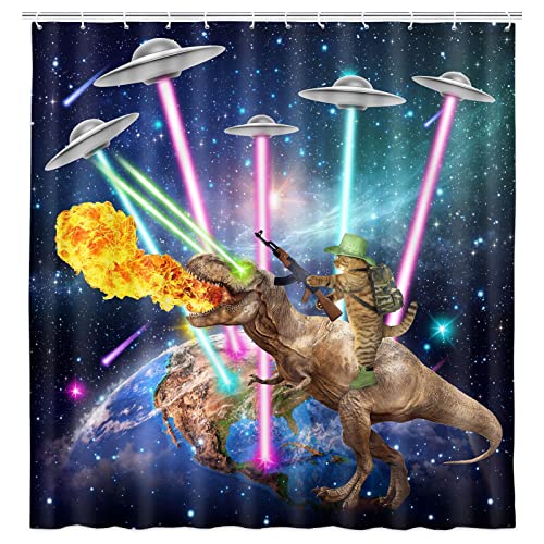 Cute Cat Riding Dinosaur Shower Curtain (72X72)