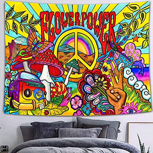 Colorful Peace and Love Tapestry, 80x60 Inches