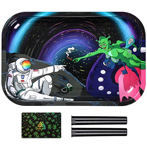 M1A2 Metal Rolling Tray Combo Kit 7"×11" Durable Premium Stylish Original Art Decorative Tray Smooth Rounded Edges