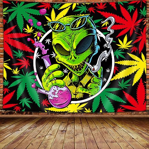 Trippy Alien Marijuana Tapestry - Psychedelic Hippie Decor