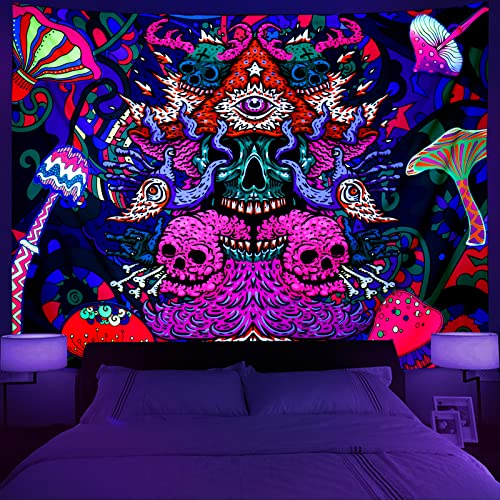 Blacklight Skull Tapestry for Marijuana Enthusiasts (51.2 × 59.1 inches)
