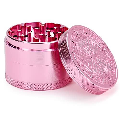 VICKYDGE 2.5 Inch Grinder, Large Spice Grinder with Exquisite Pattern, Pink