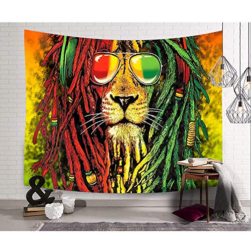 Simsant Rasta Rastafarian Tapestry Lion Head Bob Tapestry Wall Hanging Backdrop for Living Room Bedroom Dorm Psychedelic Decor Tapestry (80"x60")