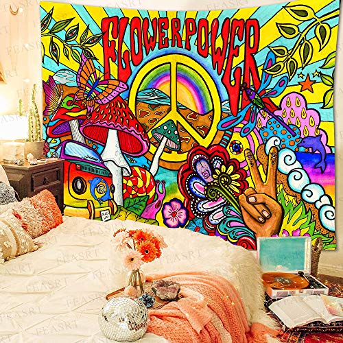 Colorful Peace and Love Tapestry, 80x60 Inches