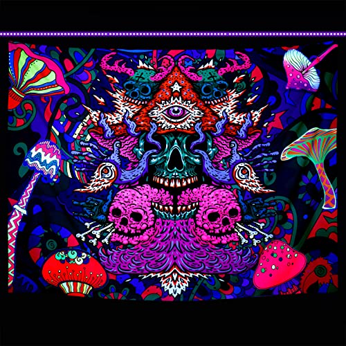 Blacklight Skull Tapestry for Marijuana Enthusiasts (51.2 × 59.1 inches)