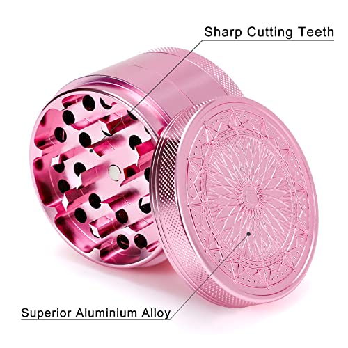 VICKYDGE 2.5 Inch Grinder, Large Spice Grinder with Exquisite Pattern, Pink