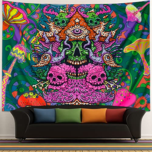 Blacklight Skull Tapestry for Marijuana Enthusiasts (51.2 × 59.1 inches)