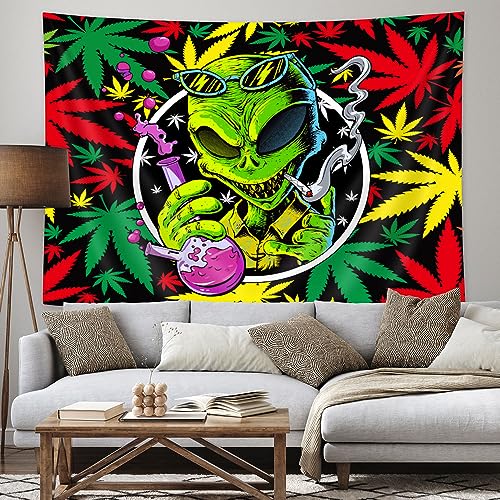 Trippy Alien Marijuana Tapestry - Psychedelic Hippie Decor