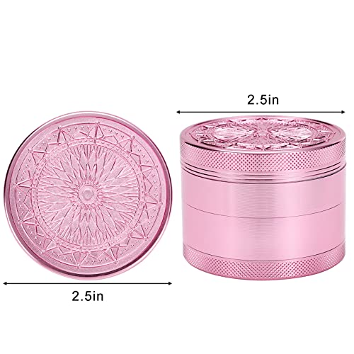 VICKYDGE 2.5 Inch Grinder, Large Spice Grinder with Exquisite Pattern, Pink