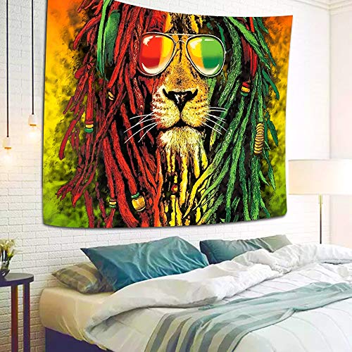 Simsant Rasta Rastafarian Tapestry Lion Head Bob Tapestry Wall Hanging Backdrop for Living Room Bedroom Dorm Psychedelic Decor Tapestry (80"x60")