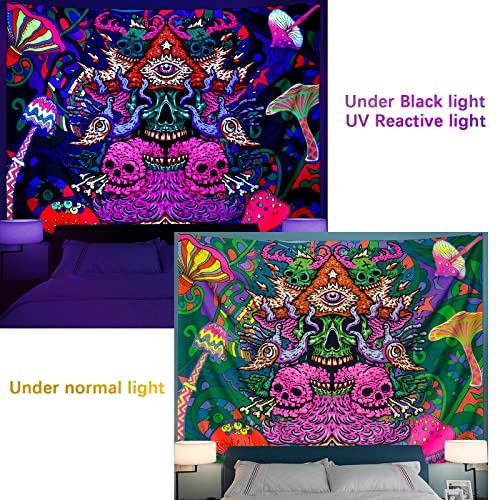 Blacklight Skull Tapestry for Marijuana Enthusiasts (51.2 × 59.1 inches)