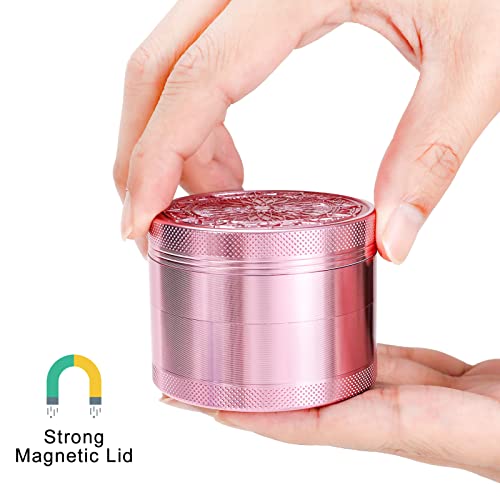 VICKYDGE 2.5 Inch Grinder, Large Spice Grinder with Exquisite Pattern, Pink