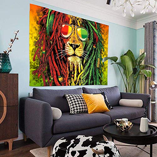 Simsant Rasta Rastafarian Tapestry Lion Head Bob Tapestry Wall Hanging Backdrop for Living Room Bedroom Dorm Psychedelic Decor Tapestry (80"x60")