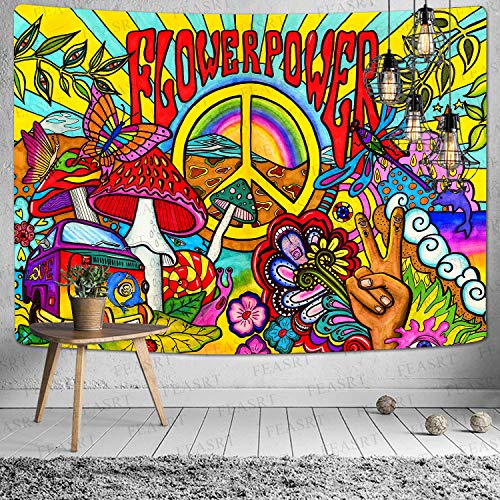 Colorful Peace and Love Tapestry, 80x60 Inches