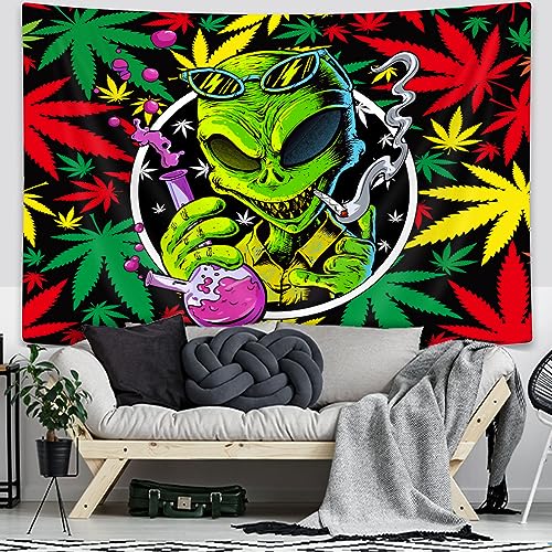 Trippy Alien Marijuana Tapestry - Psychedelic Hippie Decor