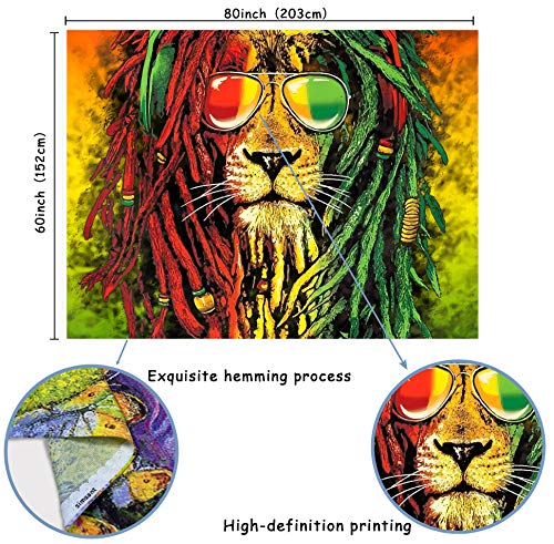 Simsant Rasta Rastafarian Tapestry Lion Head Bob Tapestry Wall Hanging Backdrop for Living Room Bedroom Dorm Psychedelic Decor Tapestry (80"x60")