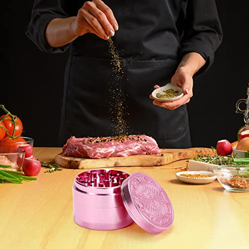 VICKYDGE 2.5 Inch Grinder, Large Spice Grinder with Exquisite Pattern, Pink
