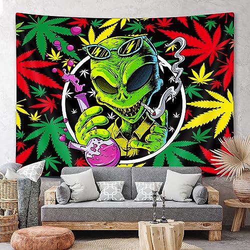 Trippy Alien Marijuana Tapestry - Psychedelic Hippie Decor