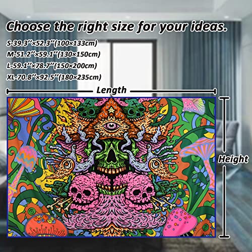 Blacklight Skull Tapestry for Marijuana Enthusiasts (51.2 × 59.1 inches)