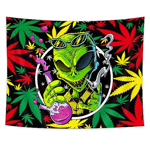 Trippy Alien Marijuana Tapestry - Psychedelic Hippie Decor